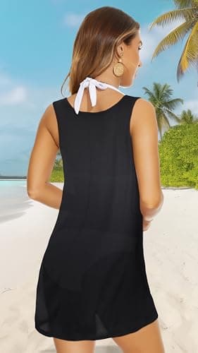 elescat Womens Swim Cover Ups T Shirt Beach Casual Dress Sleeveless Bikini Coverup(Black Letters,S) - Image 7