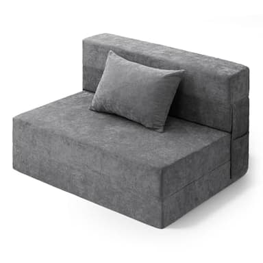 HOMFINE Folding Sofa Bed - Convertible Sleeper Chair with Pillow, Fold Out Couch, Memory Foam Floor Mattress, Futon Couch, Lazy Sofa for Living Room/Dorm/Guest Room/Home Office, Twin, Grey - Image 9