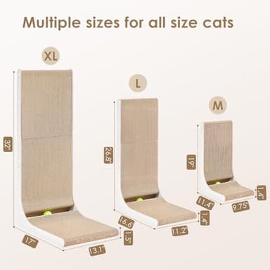 EHEYCIGA Cardboard Cat Scratcher for Indoor Cats, 26.8 Inch L Shaped Vertical Cat Scratching Board with Ball Cat Toy, Large Cat Scratcher Pad, White - Image 6