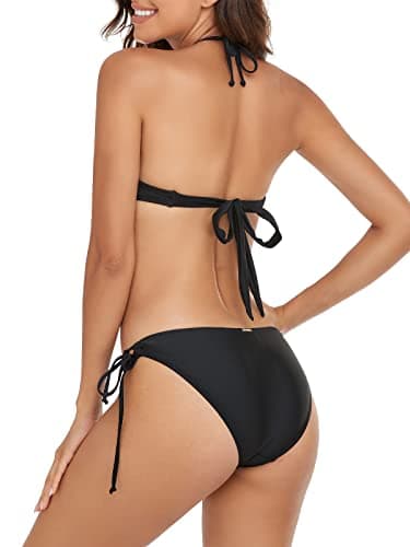 RELLECIGA Women's Black Triangle Bikinis for Women Halter String Top with Tie Side Bikini Bottom Size X-Large - Image 6