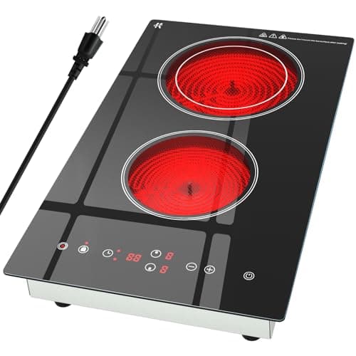 Zarbaco Electric Cooktop 2 Burner, 1800W Radiant Electric Stove Top 120V with Countertop & Built-in Design, 12 inch Touch Control Ceramic Cooktop with Safety Lock, 9 Level Power, Timer - Plug in - Image 1