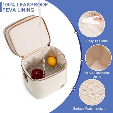 BABEYER Breastmilk Cooler Bag with Ice Pack Fits 6 Baby Bottles Up to 9 Ounce, Double Deck Leak-Proof Baby Bottles Bag with Shoulder Strap for Nursing & Working Mom, Cream - Image 3