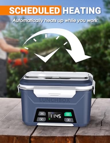 Docusvect Rechargeable Heated Lunch Box for Men, 1.3L Cordless Electric Lunch Box for Adults with Scheduled Heating, Portable Food Warmer with Large Bag, Cutlery, Removable Divider - Image 3