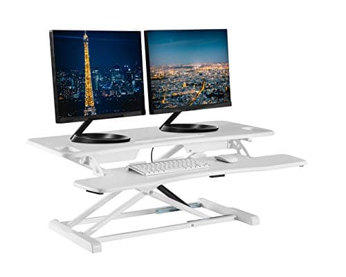 TechOrbits Standing Desk Converter - 37 Inch Adjustable Sit to Stand Up Desk Workstation, MDF Wood, Ergonomic Desk Riser with Keyboard Tray, Desktop Riser for Home Office Computer Laptop, White 37" - Image 1