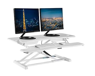 TechOrbits Standing Desk Converter - 37 Inch Adjustable Sit to Stand Up Desk Workstation, MDF Wood, Ergonomic Desk Riser with Keyboard Tray, Desktop Riser for Home Office Computer Laptop, White 37" - Image 1