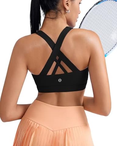 RUNNING GIRL Sports Bra for Women, Criss-Cross Back Padded Strappy Sports Bras Medium Support Yoga Bra with Removable Cups A-Black - Image 3