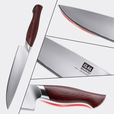 SHAN ZU Chef Knife 8 Inch, High Carbon Japanese 10Cr15Mov Stainless Steel Kitchen Professional Cooking Knife, Ultra Sharp Japanese Knife with Ergonomic Pakkawood Handle - Image 8