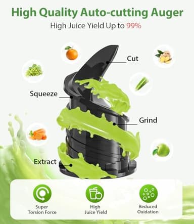 ECOSELF Juicer Machines with Large Feed Chute, Professional Hands Free Cold Press Juicer For Whole Fruits & Vegetables, Self Feeding for Juice Extractor Machine, Easy to Clean - Image 6