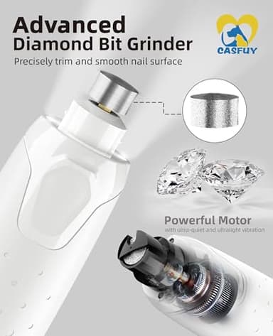 Casfuy Dog Nail Grinder Quiet - (45db) 6-Speed Pet Nail Grinder with 2 LED Lights for Large Medium Small Puppy Dogs/Cats, Professional 3 Ports Rechargeable Electric Dog Nail Trimmer with Dust Cap - Image 7