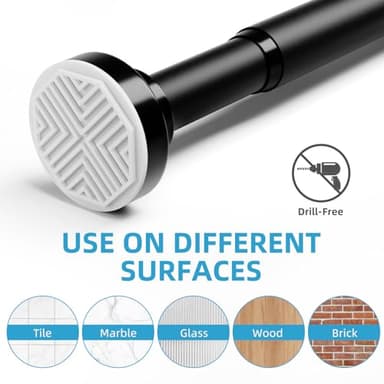 Shower Curtain Rod 26-76 Inch, Non-Slip Spring Tension Shower Rod, Stainless Steel Adjustable Telescoping Rod, 1 Inch Diameter No-Drilling Curtain Rods for Bathroom, Window, Wardrobe, Room Divider - Image 6