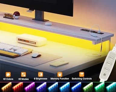 ODK 40 Inch Small Computer Desk with 3 Drawers and USB Power Outlets, Home Office Desks with LED Lights and Adjustable Monitor Stand, Work from Home, Modern Work/Writing/Study Table for Bedroom, White - Image 4