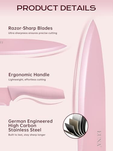 EUNA Knife Block Set, 19 PCS Kitchen Knife Set with Acrylic Block and Sharpener, German High-Carbon Stainless Steel Knife Sets with 6 Serrated Steak Knives, Bread Knife, Chef Knife, Rust-Proof - Image 3