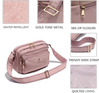 ESVAN Triple Zip Crossbody Bags for Women Fashion Ladies Purse Multi-Pocket Handbags Messenger Shoulder Bag - Image 5