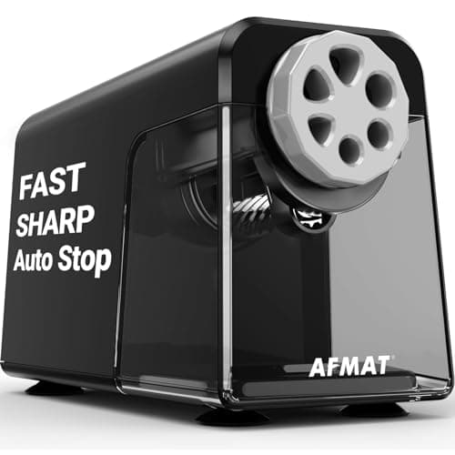 AFMAT PSX1 Electric Pencil Sharpener Heavy Duty, 6 Holes, Auto Stop Pencil Sharpeners for Classroom, Electric Sharpener for 6-11mm Colored Pencils, 7000 Sharpenings, Save Pencils, Black - Image 1