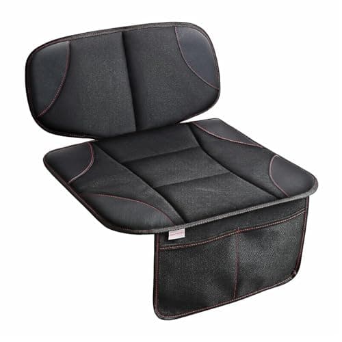 Siivton Kids Booster Seat Protector Mat, Thick, Anti-Slip, Waterproof, with Mesh Pockets for Toys & Snacks, Fits Most Cars, Black - 2 Pack - Image 1