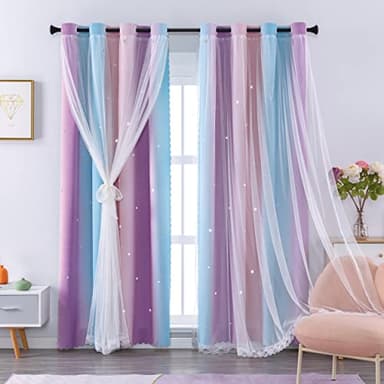 XiDi Pink and Purple Curtains 84 Inches Long for Girls Bedroom 2 Panels Blackout Rainbow Nursery Curtains for Kids Room Unicorn Princess Theme Home Decor Living Room Pink/Purple W52 X L84 - Image 1