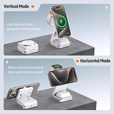 【2025 Upgraded】Wireless Charger 3 in 1, Foldable Wireless Charging Station with Light for Apple MagSafe Charger, Travel Magnetic Charger for iPhone 17/16/15/14/13/12 Apple Watch AirPods (20W Adapter) - Image 5