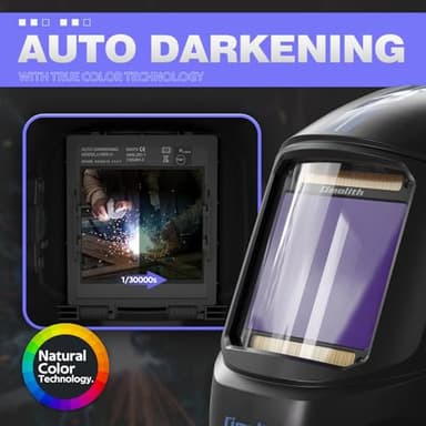 Omolith 3.93"X3.66" Large Viewing 1/1/1/1 True Color Welding Helmet，4 Arc Sensor Auto Darkening Welding Hood，Wide Shade 4/5-9/9-13 for TIG MIG Arc Weld Grinding Welder Mask - Image 4