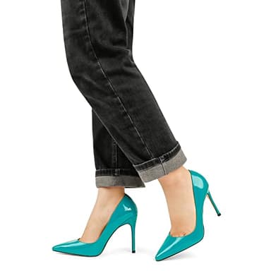 COLETER Women's 4 Inch Pumps Pointy Toe Wedding Dress Shoes Slip on Stiletto Pumps Patent Teal 8US - Image 3