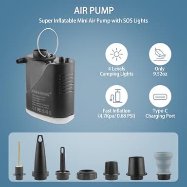 XINBAOHONG Mini Air Portable Camping Light Tiny Inflator/Deflator Pump with 2000mAh Battery USB Rechargeable for Pool Floats Air Bed Air Mattress Swimming Ring Vacuum Storage Bags - Image 2
