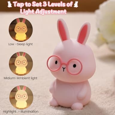 Bunny Lamp for Kids,Rabbit Night Light with Color Changing, Rechargeable LED Nightlight for Easter Gift,Silicone Bedside Touch Lamp,3 Levels Dimmable/Timmer Nursery Bedroom Light, Baby Room Decor - Image 3