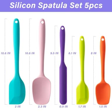 Silicone Spatula Set, 5 Piece Food Grade Rubber Spatulas for Baking, Cooking, and Mixing High Heat Resistant Non Stick Dishwasher Safe BPA-Free (Multicolor) - Image 2
