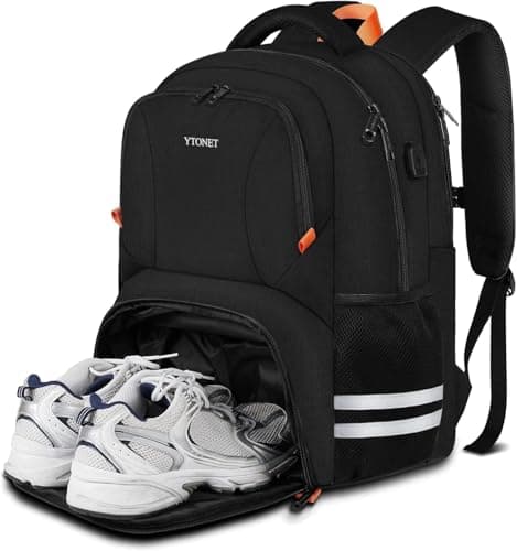 Ytonet Gym Backpack For Men Women, Travel Sports Backpack With Shoe Compartment USB Charging Port, Large Workout Water Resistant College Bag Fit 17.3 Inch Laptop, Hiking, Black - Image 1