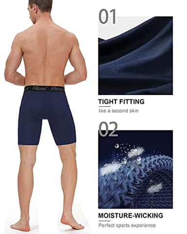 Roadbox Men's Compression Shorts with Pockets, 3 Pack 9'' Performance Running Base Layer for Workout Sports Underwear - Image 4