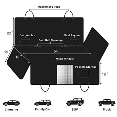 Femuar Dog Car Seat Cover with Storage Pockets Mesh Visual Window, Waterproof Nonslip , Heavy Duty Scratchproof Pet Dog Back Seat Cover Hammock for Cars Trucks and SUVs - Image 5