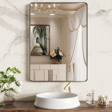 WEER Black Bathroom Mirror 22X30 Inch, Rounded Rectangle Matte Black Bathroom Vanity Mirror, Black Metal Framed Mirror for Wall, Tempered Glass, Anti-Rust, Hangs Horizontal or Vertical - Image 2