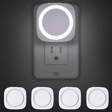 White Night Lights Plug into Wall, 4 Packs Dimmable Night Light with Dust to Dawn Sensor, Automatically Turn on and Off, Gentle Glow Nightlight for Bathroom,Bedroom,Stairs,Kitchen,Hallway, White - Image 1