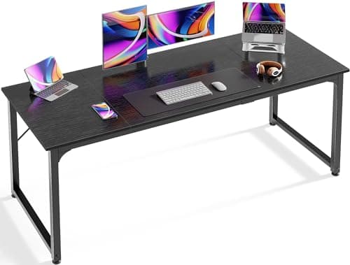 Huuger Modern Simple Office Desk, 63 Inch, Gaming & Writing Desk with Storage, Large Legroom, Metal Frame, Black - Image 1