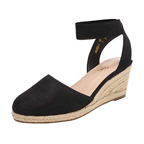 DREAM PAIRS Women's Elastic Ankle Strap Espadrilles Wedge Sandals,Size 8.5,Black,AMANDA-1 - Image 1