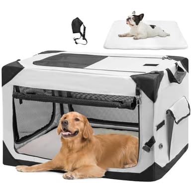 PETIMBER Collapsible Dog Crate, 30 Inch Portable Travel Dog Crate for Small Dogs Indoor & Outdoor Use, 4-Door Foldable Soft Sided Dog Kennel with Handle, Safety Zippers, Mesh Windows and Soft Mat - Image 1