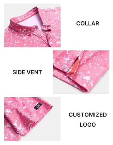 Obla Mens Golf Polo Shirts Short Sleeve Dry Fit Performance Moisture Wicking Casual Print Collared Golf Shirts for Men (Pink Colored Dots_L) - Image 4