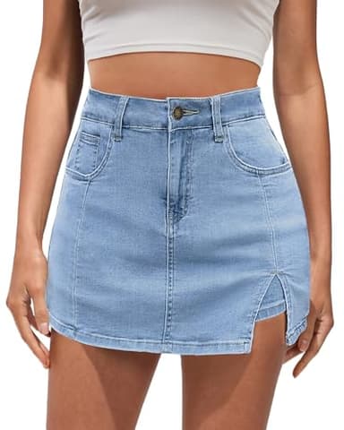 Vetinee High Waisted Jean Skorts for Women - Casual Mini Denim Skirt Blue Fog Medium Size 8/10 - Image 1