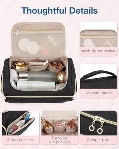 BAGSMART Travel Toiletry Bag, Large Wide-open Travel Bag for Toiletries, Makeup Cosmetic Travel Bag with Handle, Black-L - Image 3