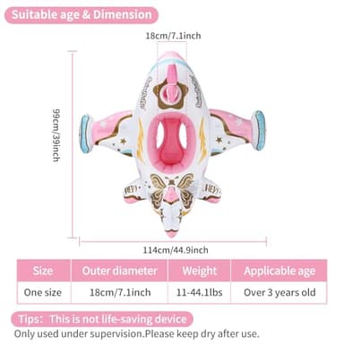 Swimbobo Toddler Pool Float with Seat Boat Inflatable Ride-on Airplane Baby Floatie for Kids Outdoor Toys(Pink Airplane) - Image 3