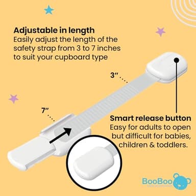 Booboo® (10 Pack) Premium Cabinet Locks Baby Proofing, Child Proof Cabinet Locks, Cupboard Locks for Children with 3M Adhesive + 4 Extra Stickers - Image 3