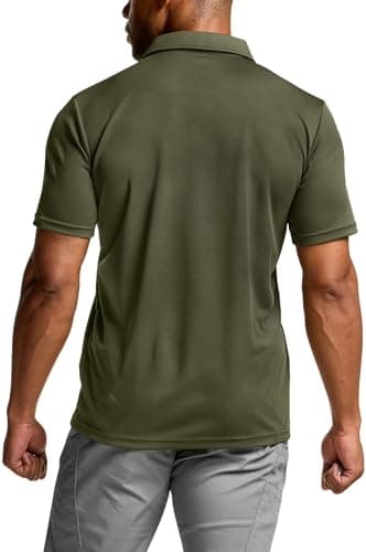 CQR Men's Polo Shirts, Tactical Short Sleeve Golf Performance Shirts, Lightweight Dry Fit UPF 50+ Pique, Frost Basic Army Green, Medium Tall - Image 2