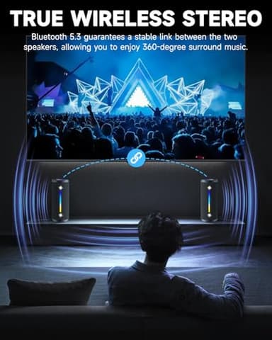 Bluetooth Speakers Wireless Loud Stereo Sound IPX7 Waterproof Outdoor Portable 25W Super Bass Speaker for Home Party Beach with 24H Playtime Colorful Lights BT5.3 TWS Pairing Birthday Gift Black - Image 6