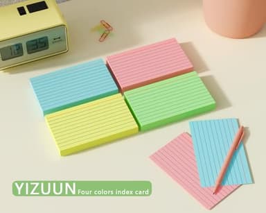 YIZUUN Colored Index Cards 3x5, 200 Pack, Ruled Index Cards, Flash Cards for Studying, Heavy Note Cards for Office, Home and School，Four Colors, Each Color Individually Wrapped, 50 Pack Per Package - Image 7