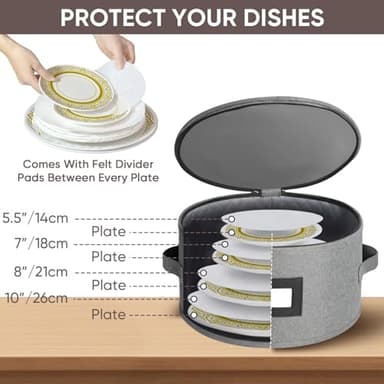 BALEINE China Storage Containers, Sturdy Quilted Wine Glass Storage, Plate Organizer with Carry Handles, Moving Boxes for Dishes, Cups, Mugs and Stemware (Plate Mug Combo, Hard Shell Grey) - Image 5