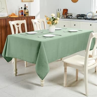 IVAPUPU Textured Linen Table Cloth for Rectangle Table - Sage Green Tablecloths Rectangular Waterproof Wrinkle Free Wipeable Dining Cover for Spring Wedding Birthday Kitchen Decor, 60 x 120 Inch - Image 6