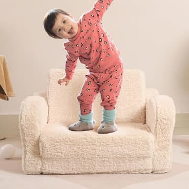 MOMCAYWEX Kids Chairs for Toddler, 2-in-1 Toddler Soft Sherpa Couch Fold Out, Convertible Sofa to Lounger for Girls and Boys, Cream - Image 2