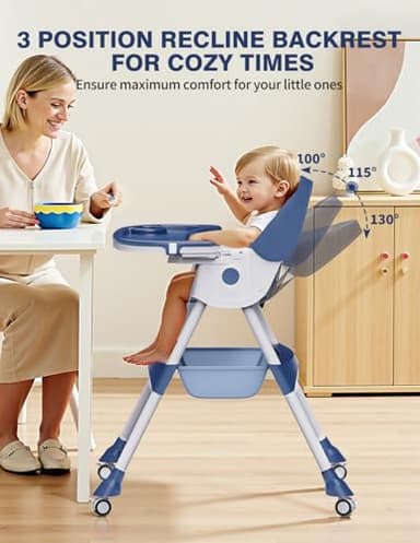 High Chairs for Babies and Toddlers, 4 in 1 Convertible Baby High Chair, Portable High Chair for Travel with Adjustable Height and Back, Foldable HighChair with Wheels& Pu Cushion - Image 2
