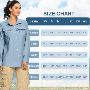 Women's UPF Long Sleeve Fishing Shirts Button Up Hiking Safari Shirts Sun Protection and Quick Dry,Light Blue,XXL - Image 6