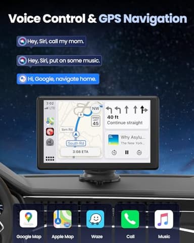 VyKure Portable Carplay Screen for Car 5K Dash Cam, 9" Wireless CarPlay & Android Auto Car Audio Receivers with 1080p Backup Camera, Bluetooth/GPS Navigation/Voice Control/Mirror Link (Black) - Image 5