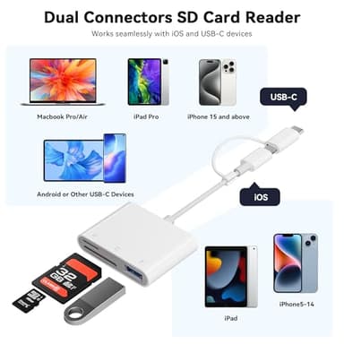 SD Card Reader for iPhone iPad, Micro SD Card Reader Memory Card Reader with USB Adapter Plug and Play Trail Game Camera Card Viewer Supports SD and TF Card No App Required - Image 2