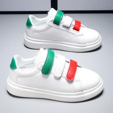 ANYUETE Kids Boys Girls Casual Sports Sneakers with Three Hook and Loop, Comfortable Wide Tennis Shoes for Running/Walking White 6 Big Kid - Image 4